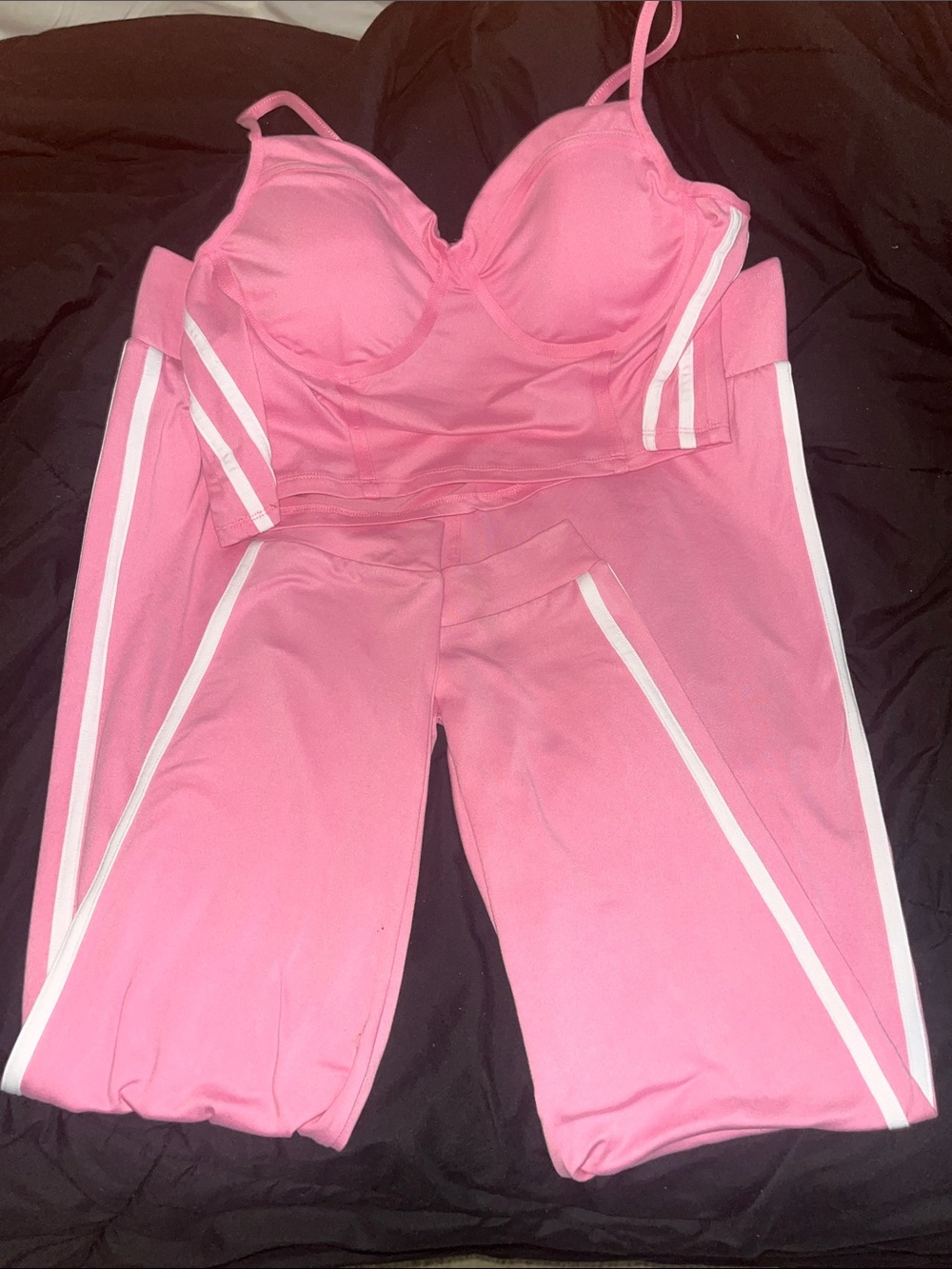 No Boundaries Pink Two-Piece Athletic Set with White Stripes